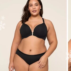 Cacique Front-Close Cotton Boost Plunge Cross-Back Lace Bra 38D